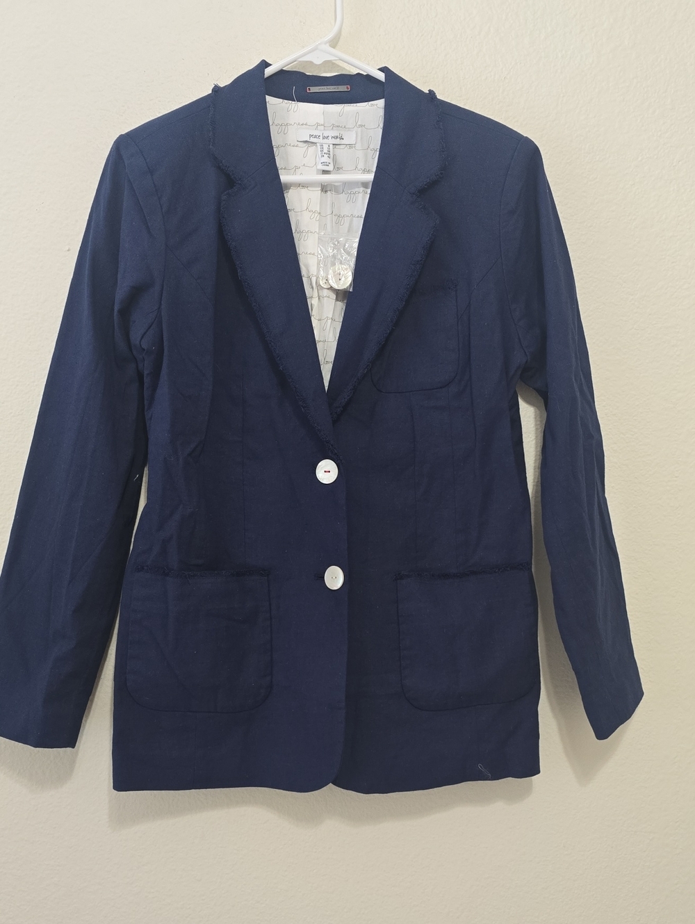 Peace Love World Navy Single-Breasted Blazer with Patch Pockets 8
